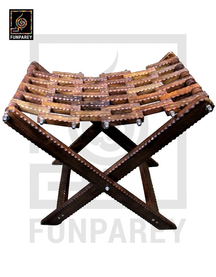 Wooden Foldable Camping Stool With Brass Work