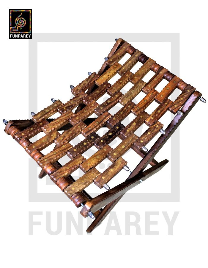 Wooden Foldable Camping Stool With Brass Work