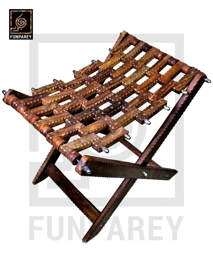 Wooden Foldable Camping Stool With Brass Work