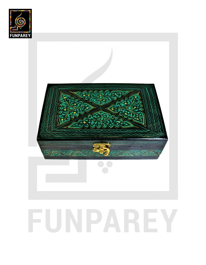 Wooden Jewelry Box 8/5 with Nakshi Art Green