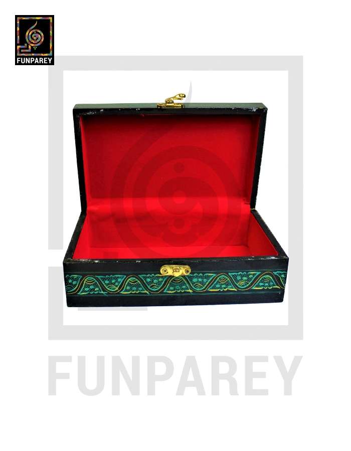 Wooden Jewelry Box 8/5 with Nakshi Art Green