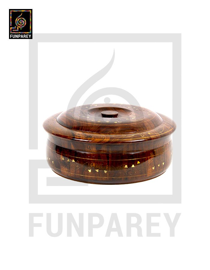 Wooden Hot Pot 12" Distinct with Brass Work