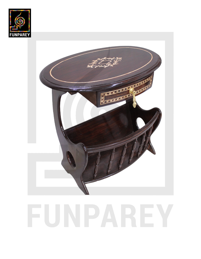 Handmade Wooden Magazine Table 20″ Wood Inlay