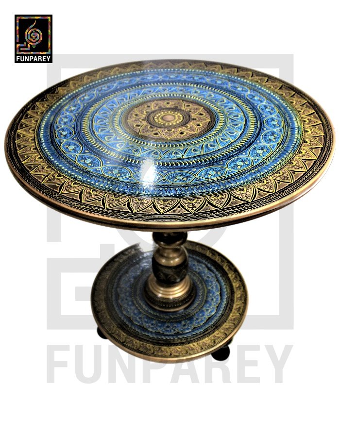 Wooden Table with Naqshi Art - 24"
