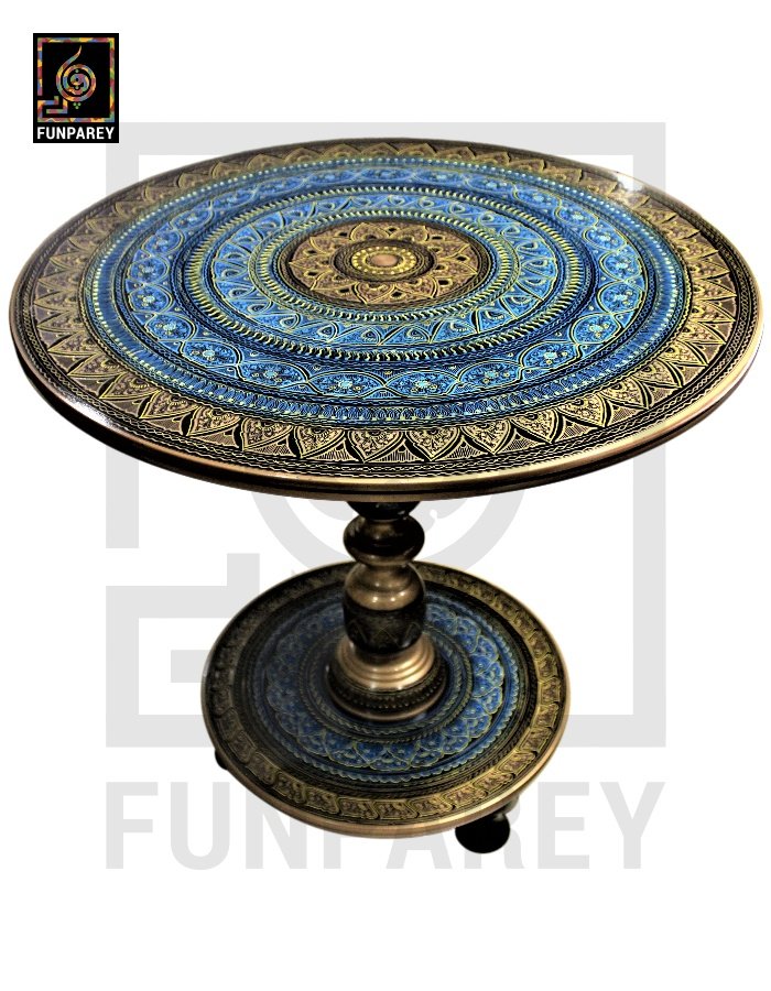 Wooden Table with Naqshi Art - 24"