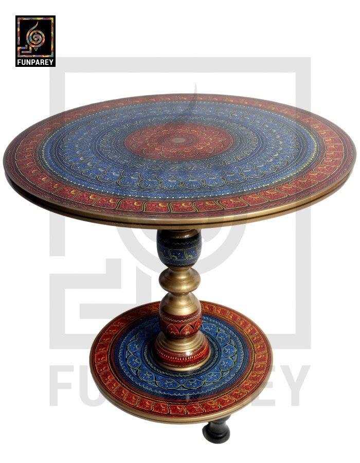 Wooden Table with Naqshi Art - 24"