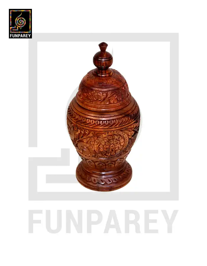 Hand Carved Wooden Jar 12″