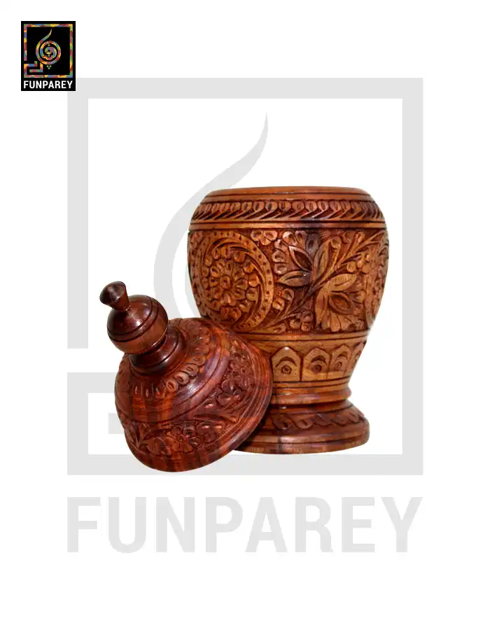 Hand Carved Wooden Jar 12″