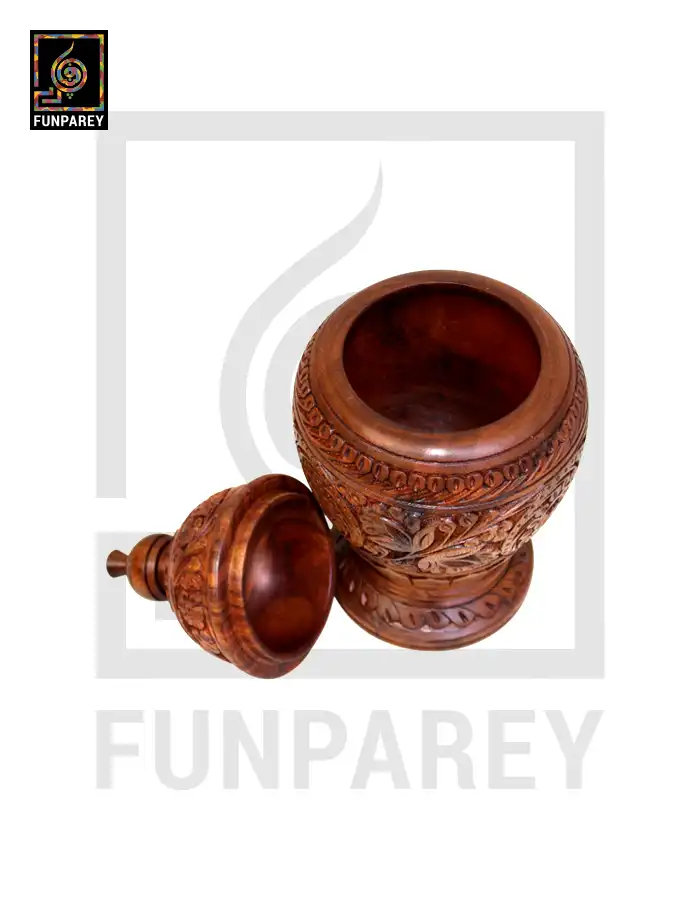 Hand Carved Wooden Jar 12″