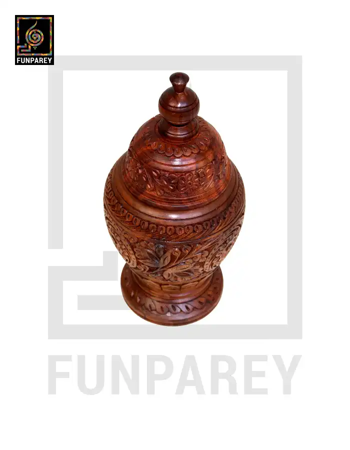 Hand Carved Wooden Jar 12″