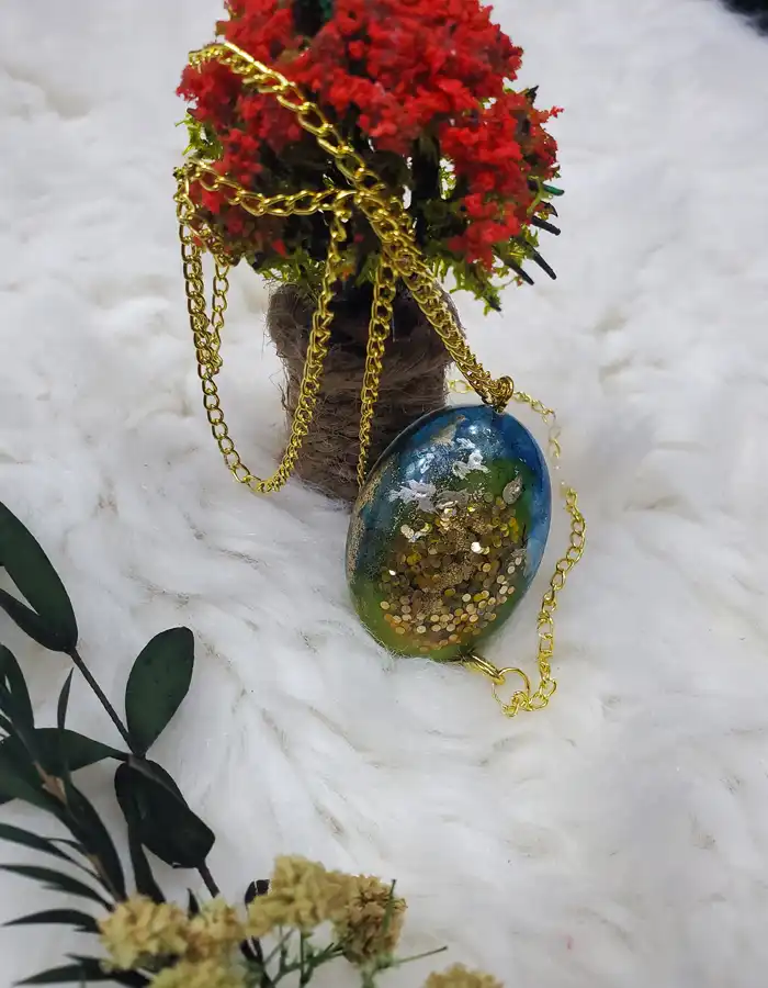 Baltic Ocean Oval Resin Pendant