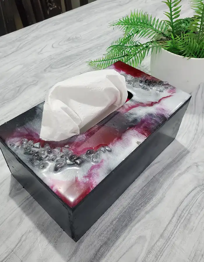 Epoxy Resin Tissue Box - Red & White