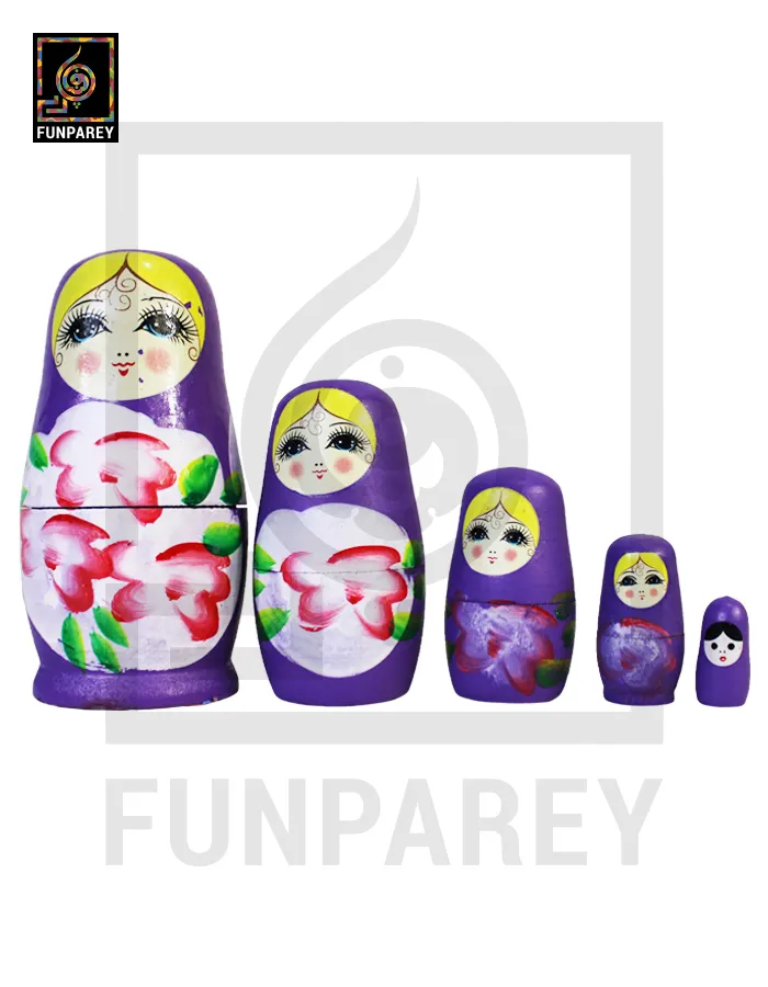 Matryoshka Russian Dolls Babushka Nesting Doll Set – Purple 5pcs
