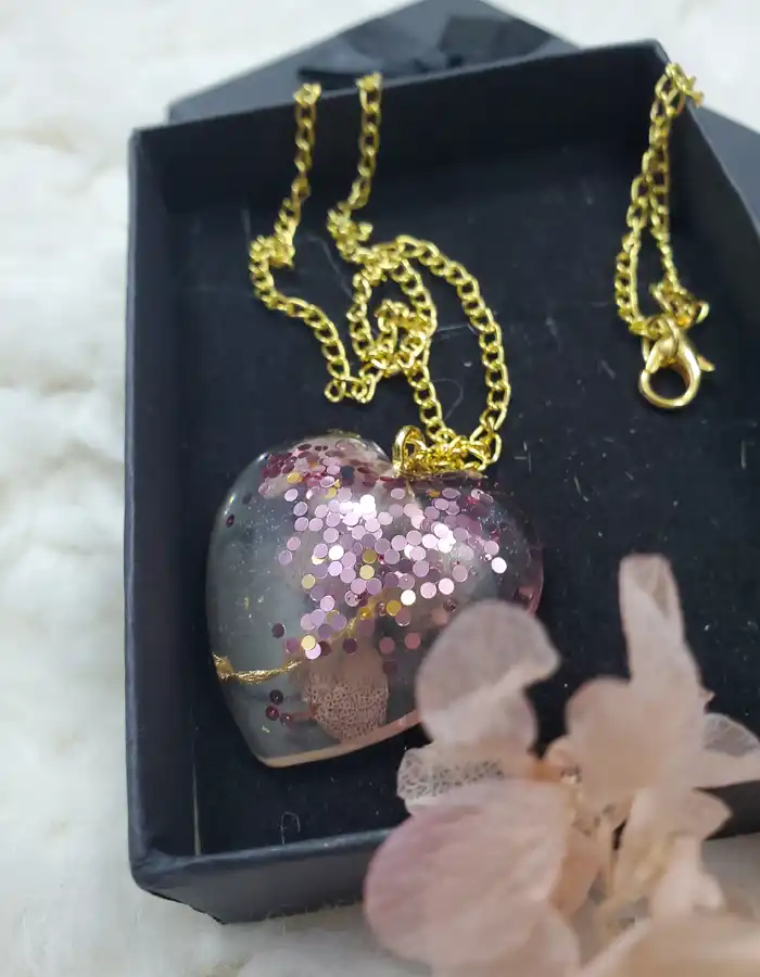 Pink Glittery Heart Pendant