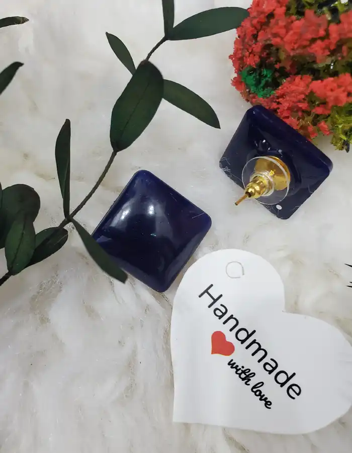 Resin Earrings Dark Blue Catseye