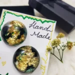 Resin Filled Gold Foil Round Earrings 01