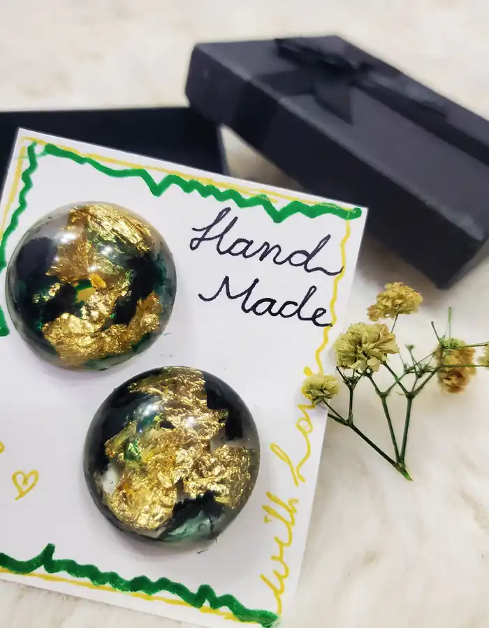 Resin Filled Gold Foil Round Earrings