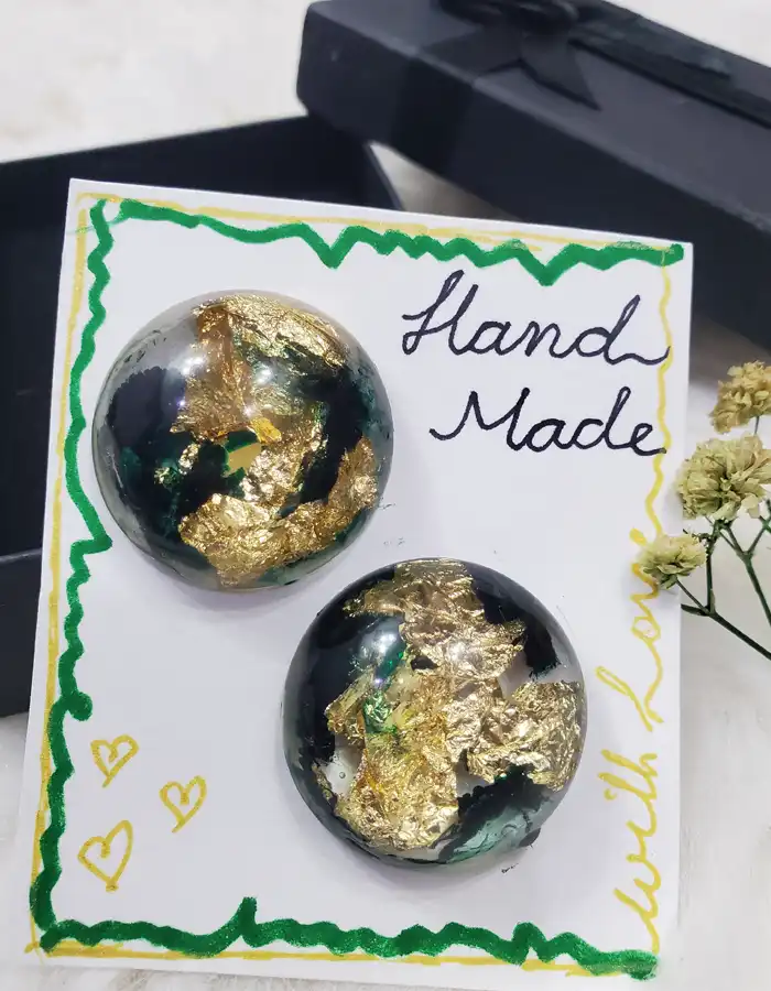 Resin Filled Gold Foil Round Earrings