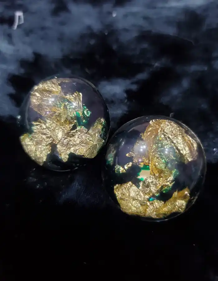 Resin Filled Gold Foil Round Earrings