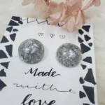 Resin Jewellery Set - Ring & Earrings - Silver Flakes 02
