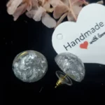 Resin Jewellery Set - Ring & Earrings - Silver Flakes 11