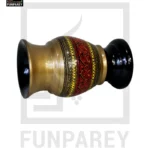 Wooden Flower Pot With Red Nakshi Art 9″ Golden (1)