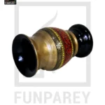 Wooden Flower Pot With Red Nakshi Art 9″ Golden (2)