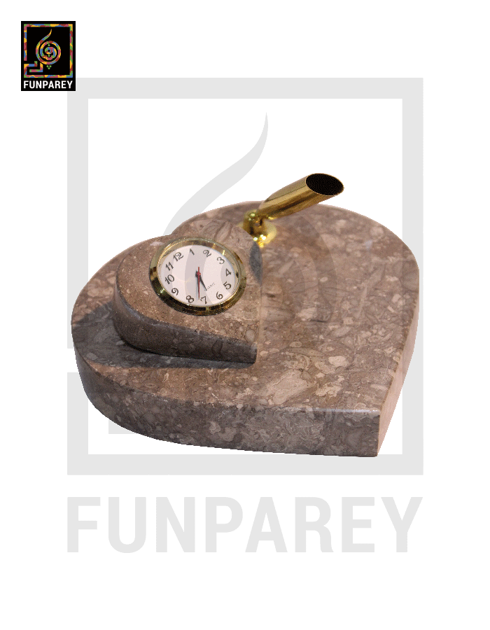 Onyx Stone Multicolor Heart Shaped Desk Clock 6″ BROWN
