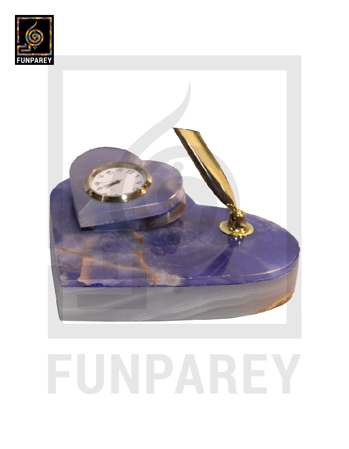 Onyx Stone Multicolor Heart Shaped Desk Clock 6″ BLUE
