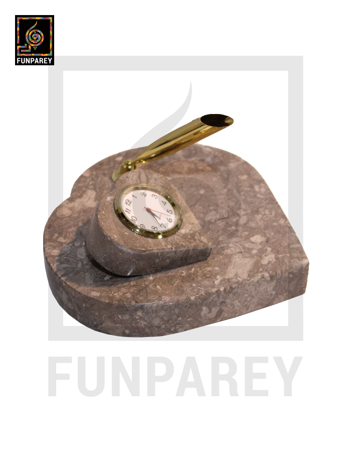 Onyx Stone Multicolor Heart Shaped Desk Clock 6″ BROWN