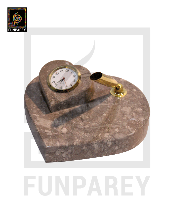 Onyx Stone Multicolor Heart Shaped Desk Clock 6″ BROWN