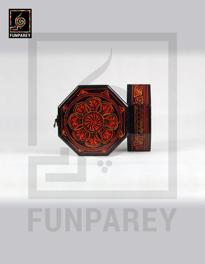 8 Sided Wooden Jewelry Box 6″ with Lacquer Art Red