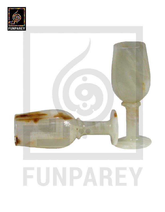 White Onyx Stone Wine Glass Pair 8″