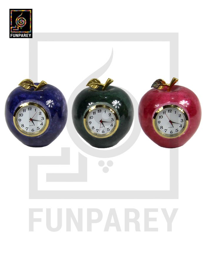 Onyx Stone Apple Shaped Round Table Clock 3″ GREEN