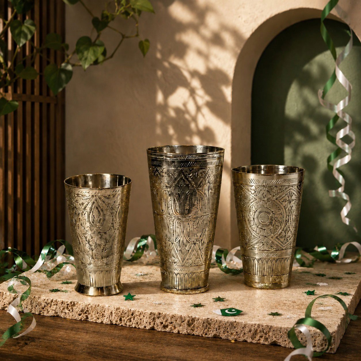 Engraved Brass Drinking Glass