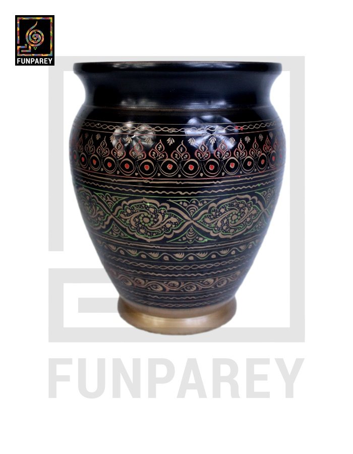 Wooden Vase Planter Essex with Naqshi Art golden
