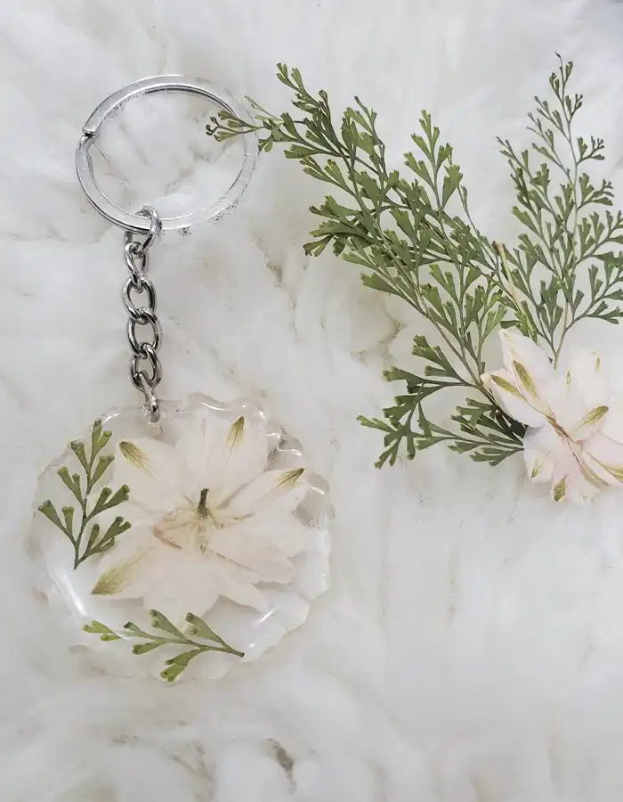Handmade Epoxy Resin Keychain - Frosted Bloom