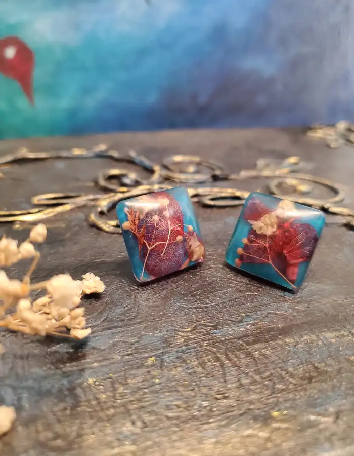 Handmade Resin Earrings - Pressed in Time
