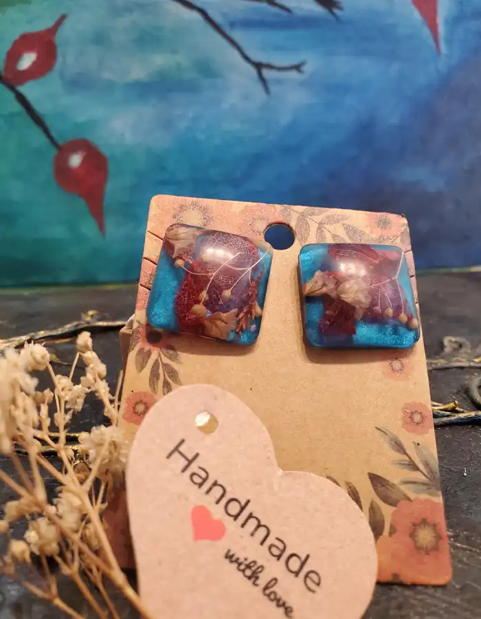 Handmade Resin Earrings - Pressed in Time