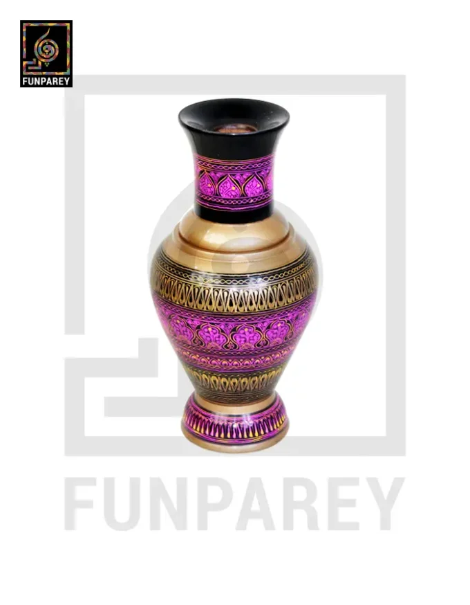 Handmade Wooden Vase with Nakshi Art – 13″ Majenta
