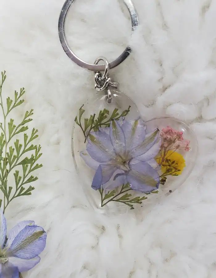 Heart Shape Resin Keychain - Floral Memory