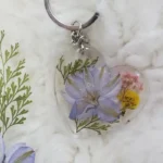 Heart Shape Resin Keychain - Floral Memory 01